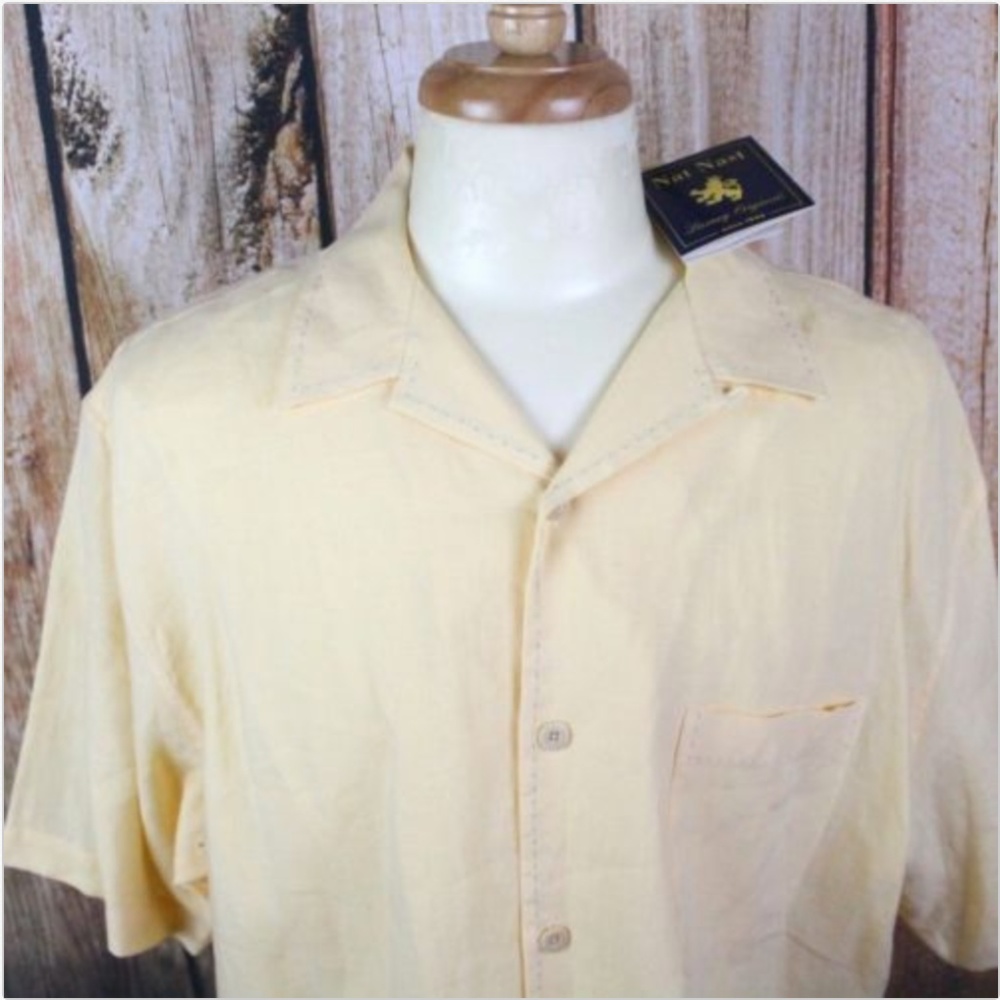 Nat Nast Men's Large 100% Linen Button Front Shirt